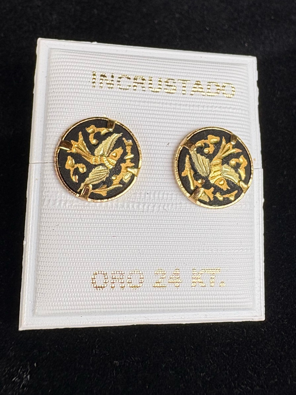 24K Gold and Black Earrings